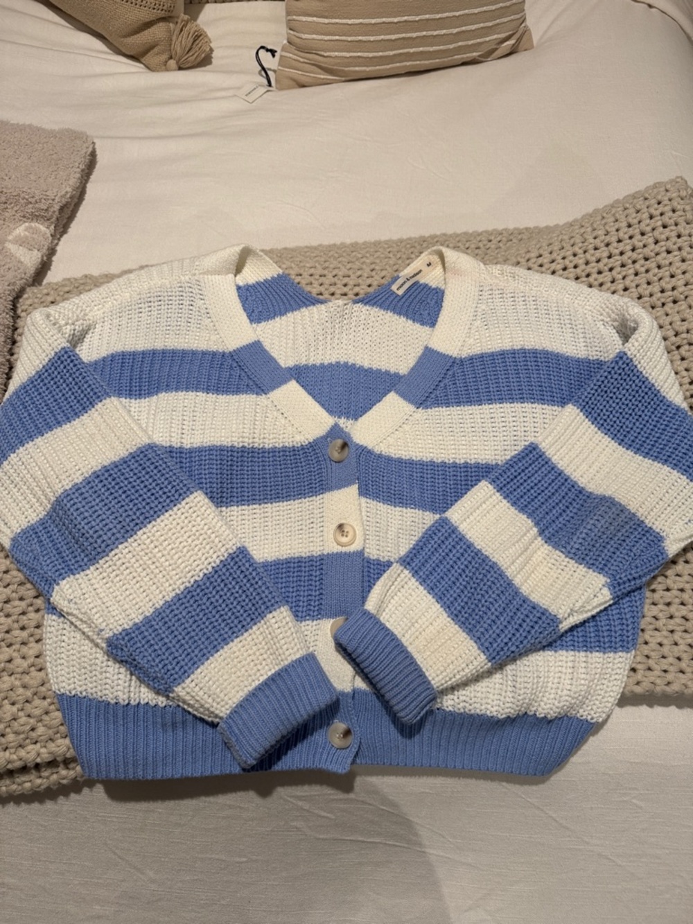 Striped V-Neck Button Cardigan Sweater